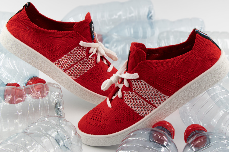 Baskets fabriquées en bouteilles plastiques recyclées Ector sneakers rouge blanc